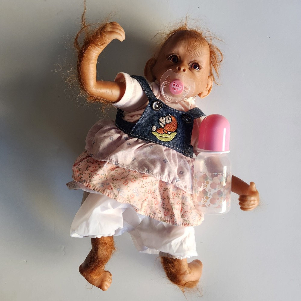 Realistic Reborn Baby Monkey Doll 16 Inch with Pacifier and Bottle